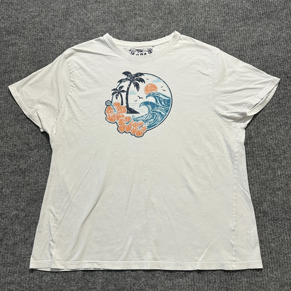 ODA One Day Away‎ Womens Shirt Size XXL White Palm Tree Wave Casual Short Sleeve